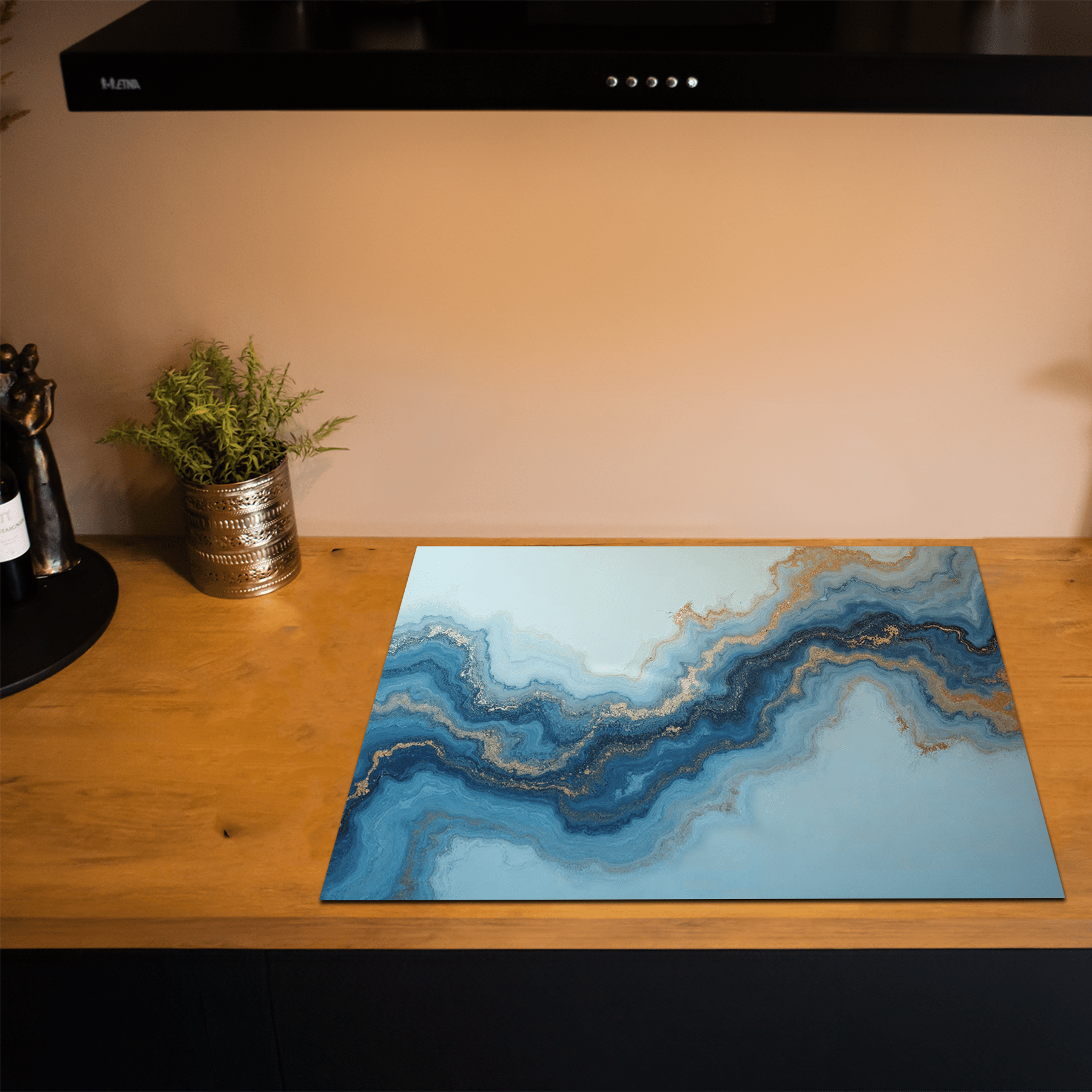 Herdabdeckplatte - Marmor mit Gold - Icy Drift - Herdabdeckplatte