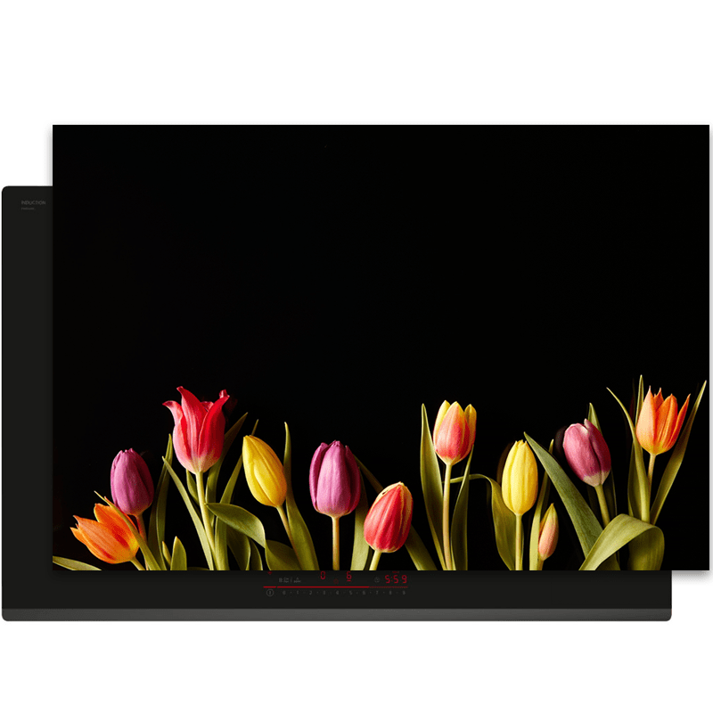 Herdabdeckplatte - Blumen - Tulpen - Bunt - Schwarz - Induktionsgröße