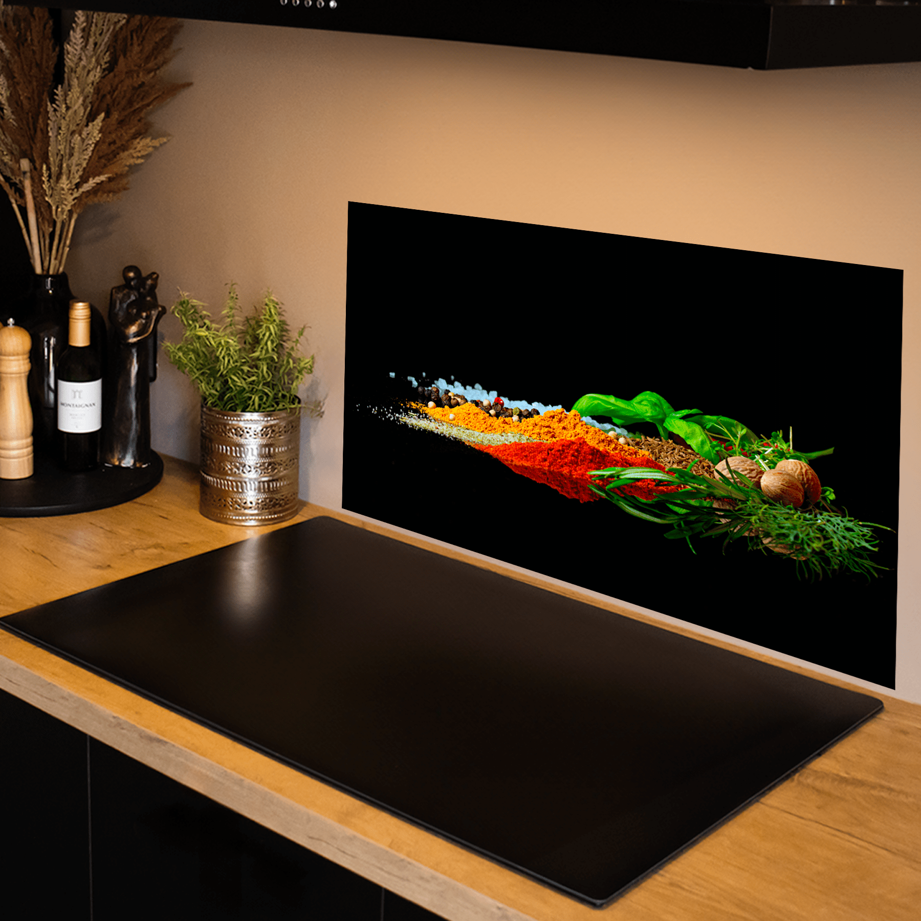 Keuken spatscherm - Kruiden - Specerijen - Eten - Peper - Zwart - keuken spatscherm