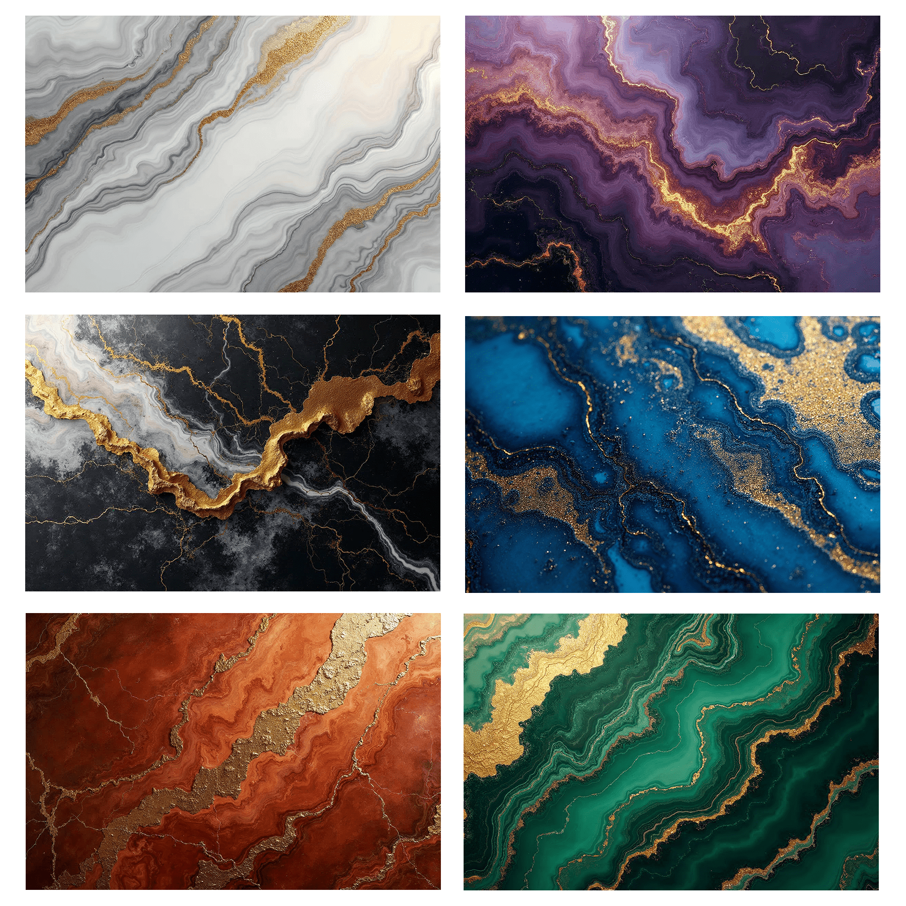 Übersicht der Kollektion Herdabdeckplatten - Thema Marmor mit Gold