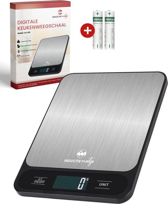 Keukenweegschaal digitaal - Precisie Weegschaal – 1 gram tot 15kg - Tarra functie – Inclusief batterijen - Inductie Maatje