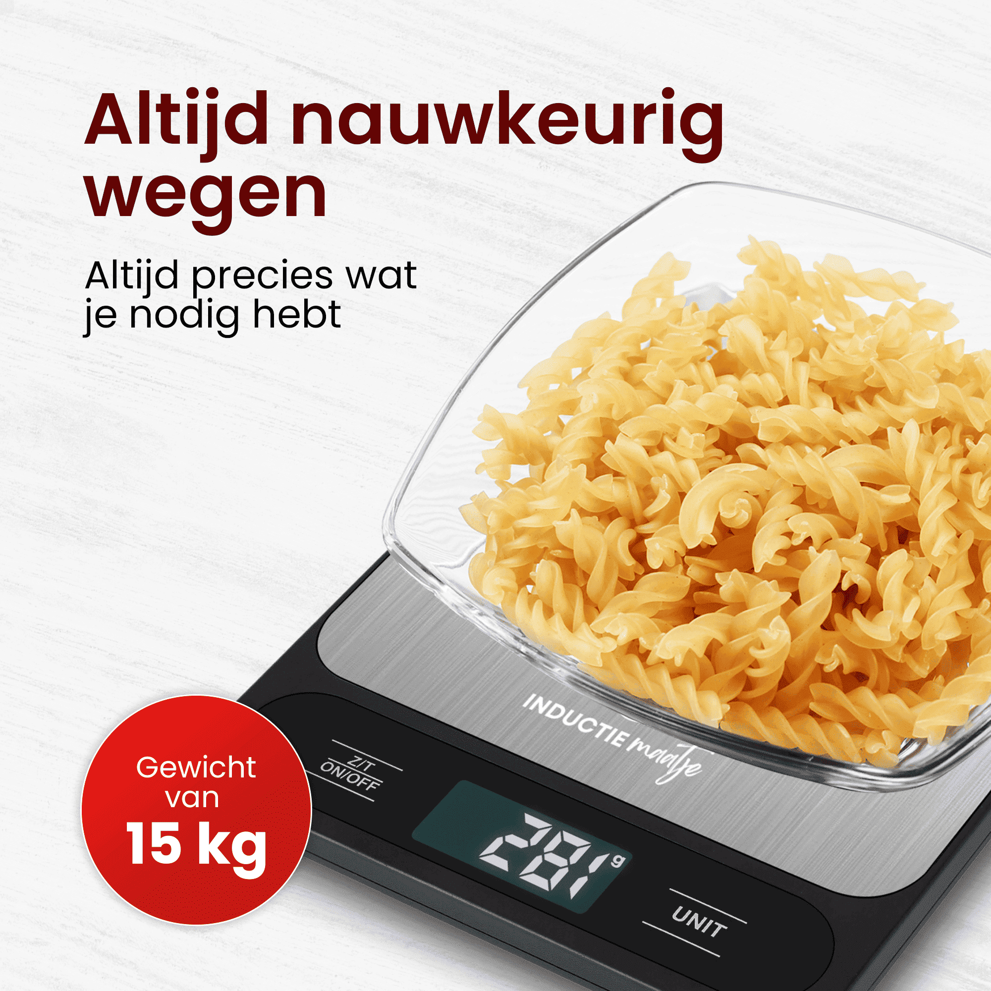 Digitale Küchenwaage – Präzisionswaage – 1 Gramm bis 15 kg – Tara-Funktion – Batterien im Lieferumfang enthalten