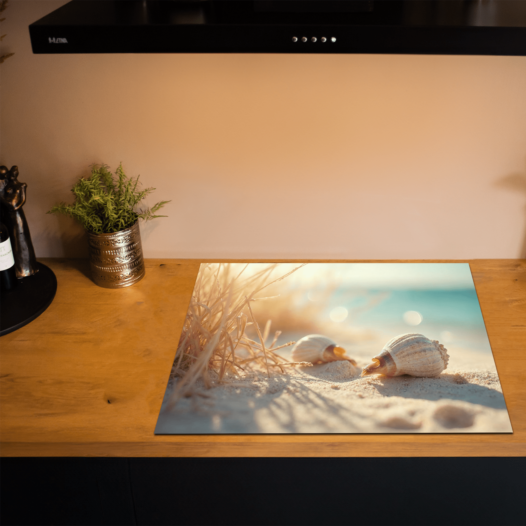 Inductiebeschermer - Zee & Strand - Stralend - Licht op Strandschelpen - Inductiebeschermer