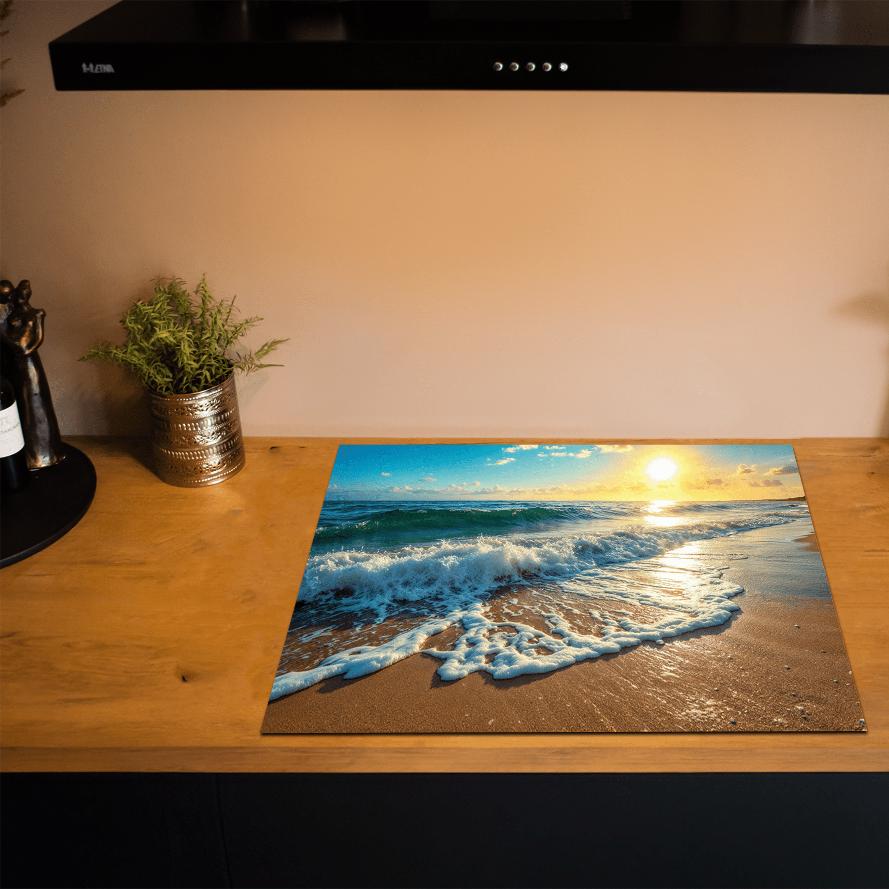 Inductiebeschermer - Zee & Strand - Vloeiend - Gouden Uurgolven - Inductiebeschermer