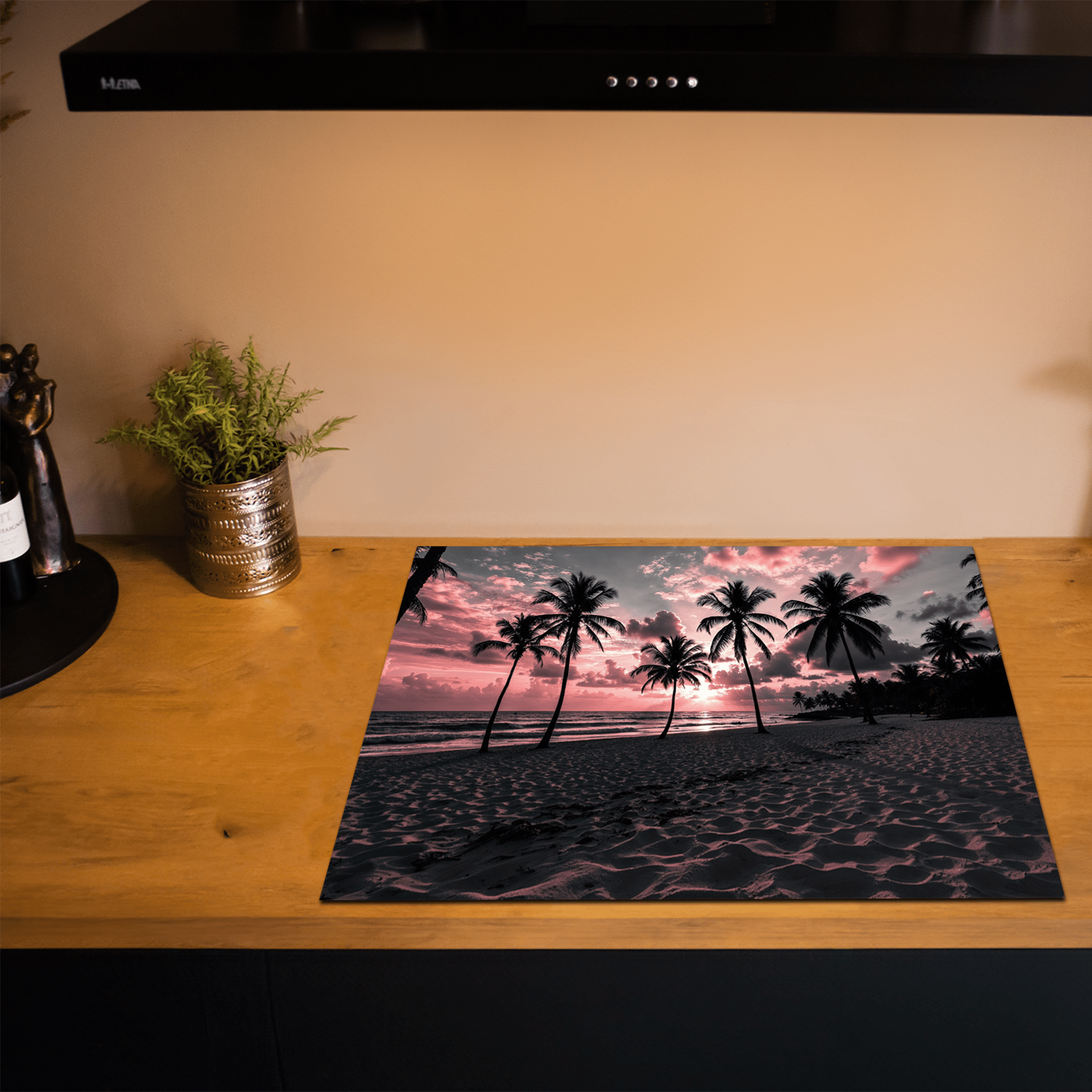 Inductiebeschermer - Zee & Strand - kalmte - Paarse Avond met Palmbomen - Inductiebeschermer