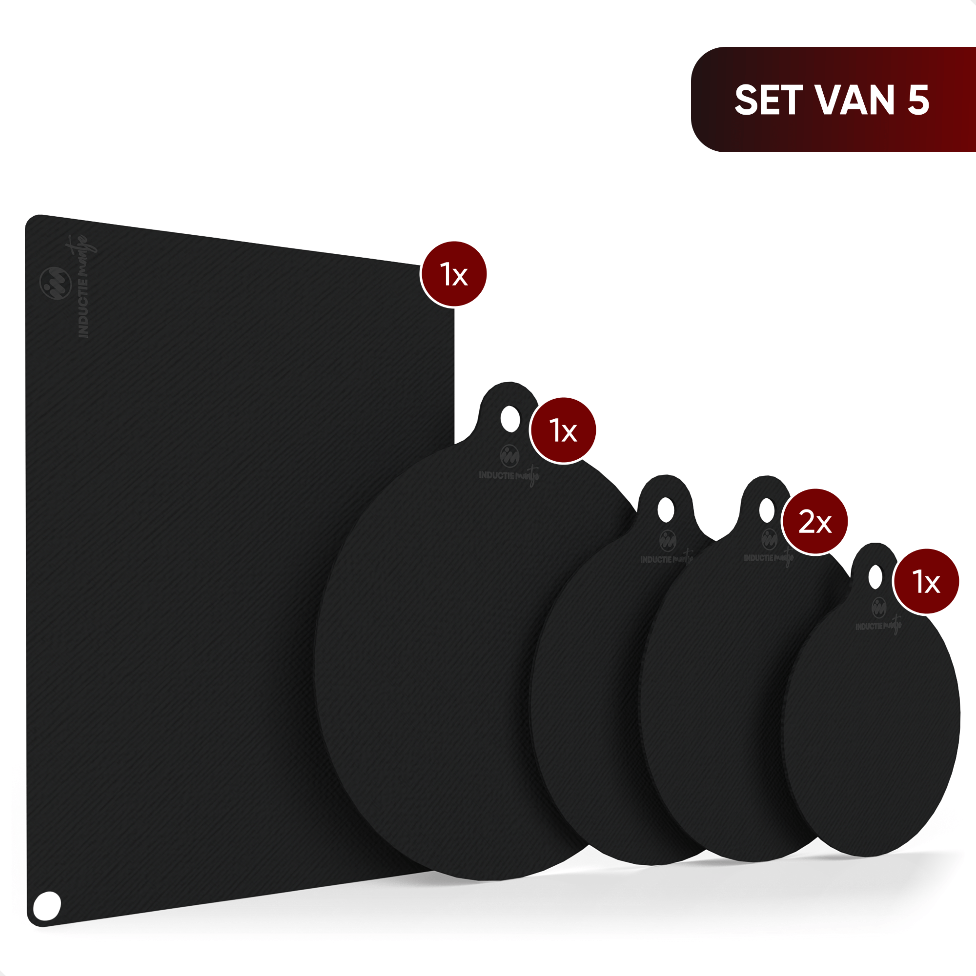 Inductie matjes set van 5 - Zwart - Diverse maten + rechthoek - Inductie kookmatten