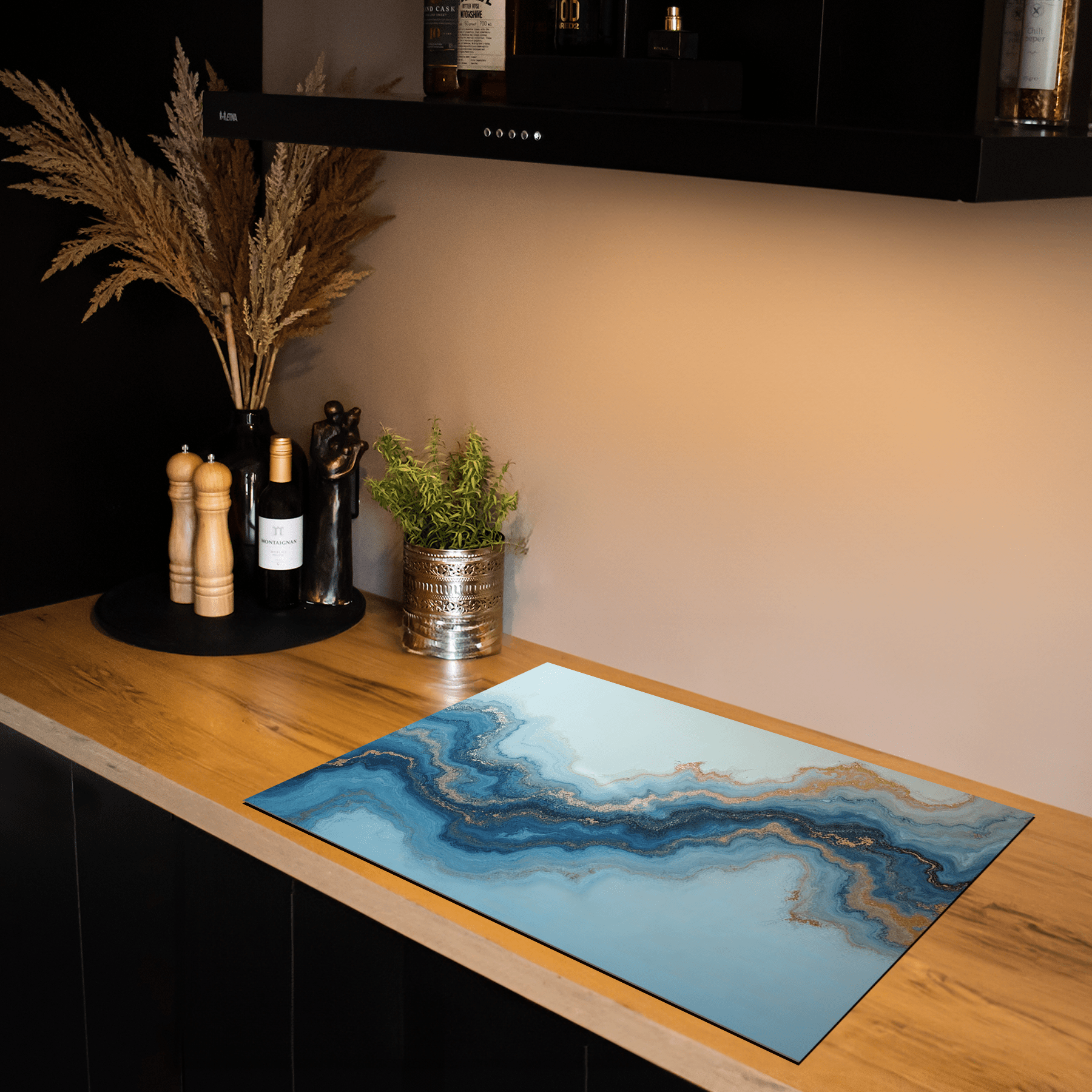 Inductiebeschermer - Marmer met Goud - Icy Drift - Inductiebeschermer