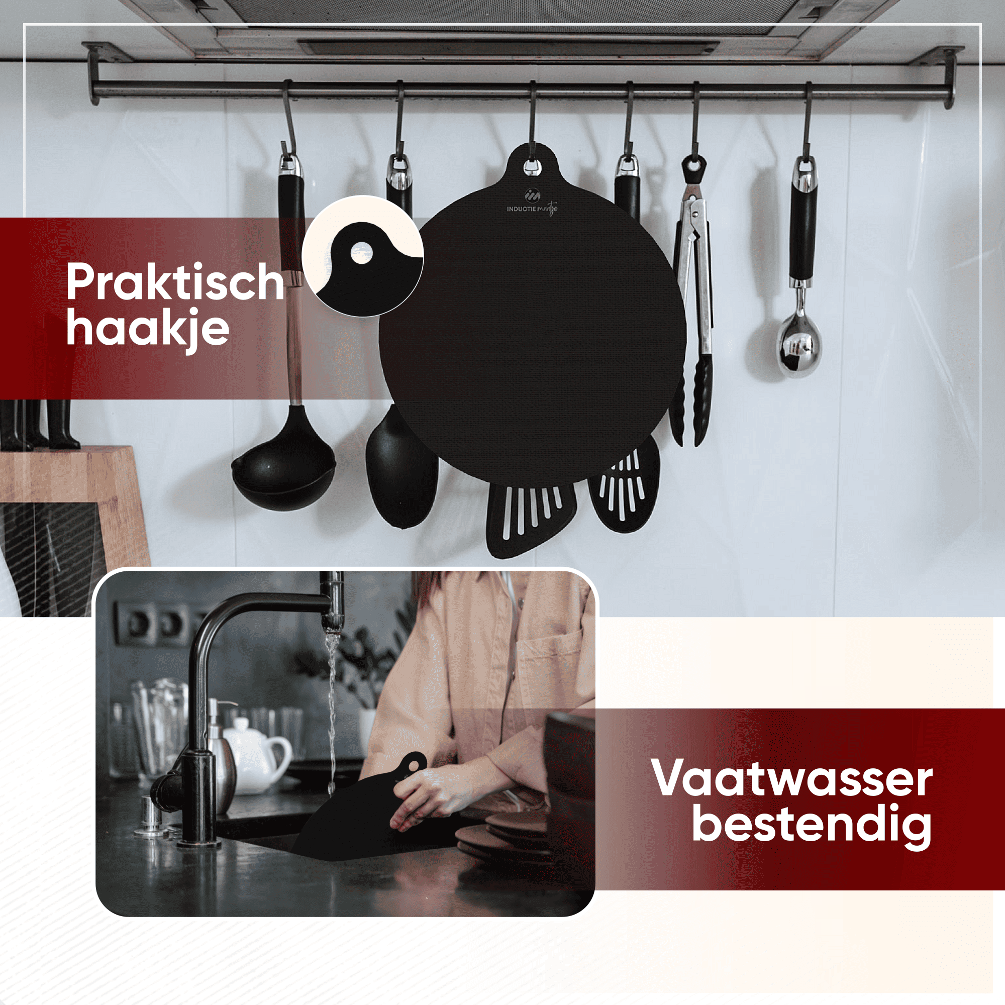 Induktionsmatten-Set mit 4 Stück – Schwarz – Verschiedene Größen
