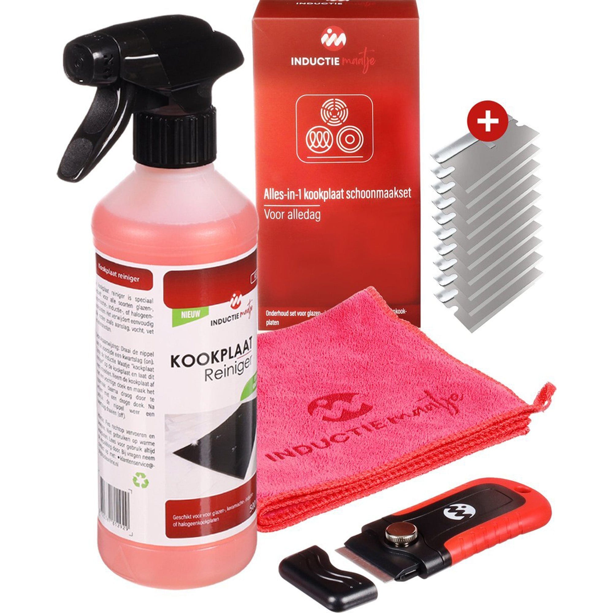 kookplaat reinigingsset - kookplaat reiniger - schraper - microvezeldoek - Inductie Maatje