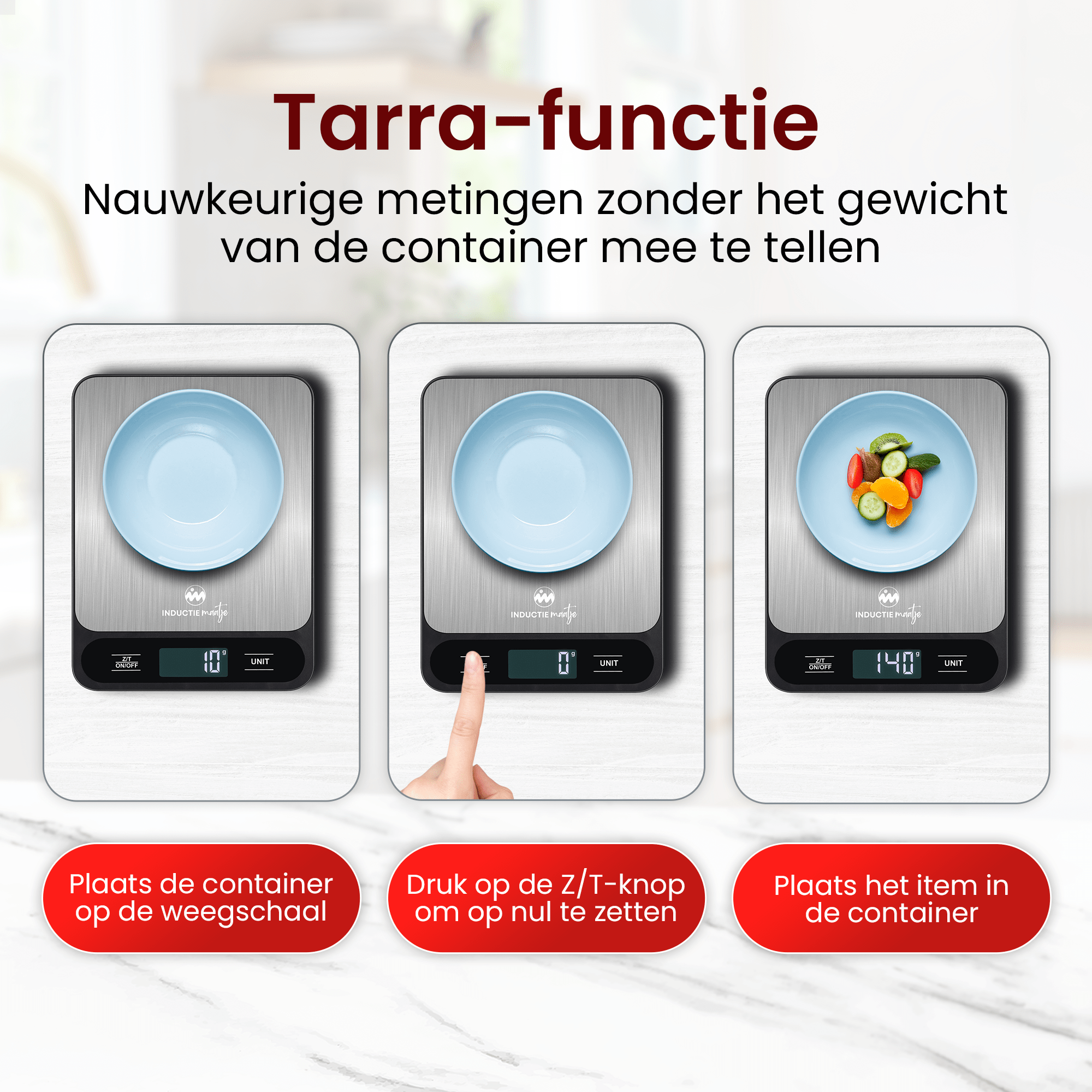 Keukenweegschaal digitaal - Precisie Weegschaal – 1 gram tot 15kg - Tarra functie – Inclusief batterijen - Inductie Maatje