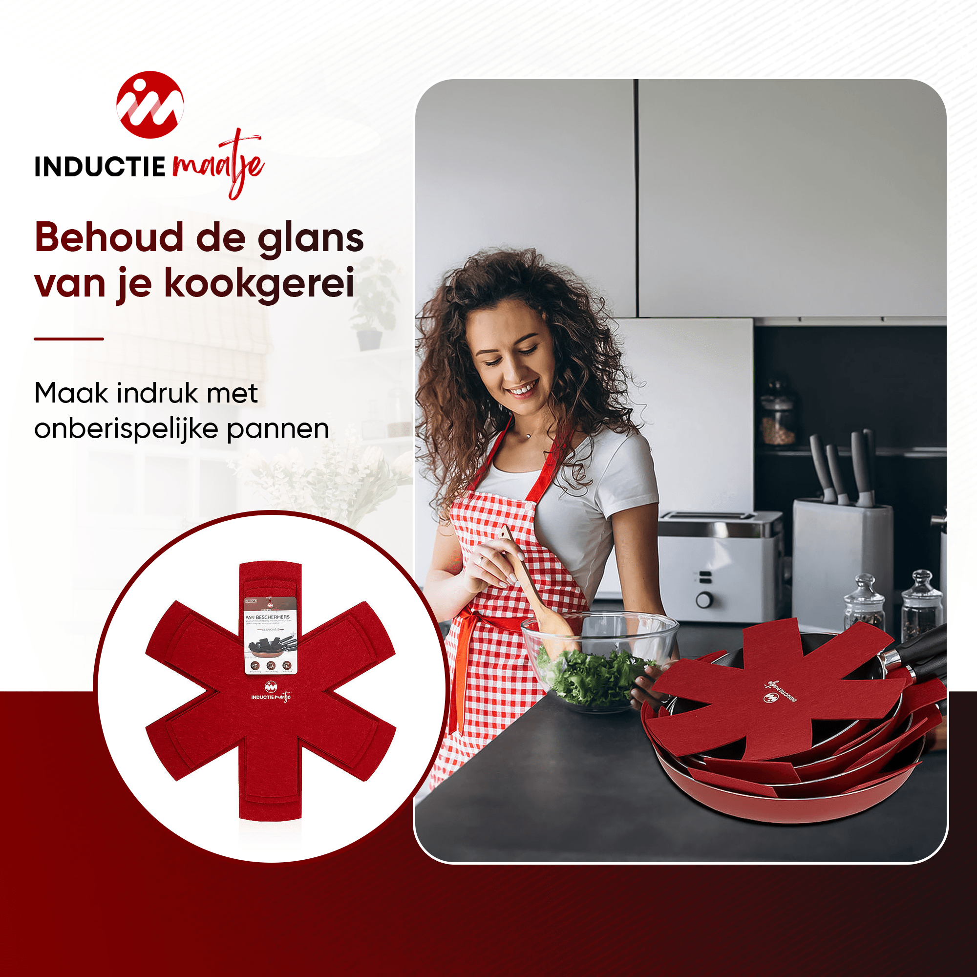Panbeschermers - 6 stuks - rood - Inductie Maatje