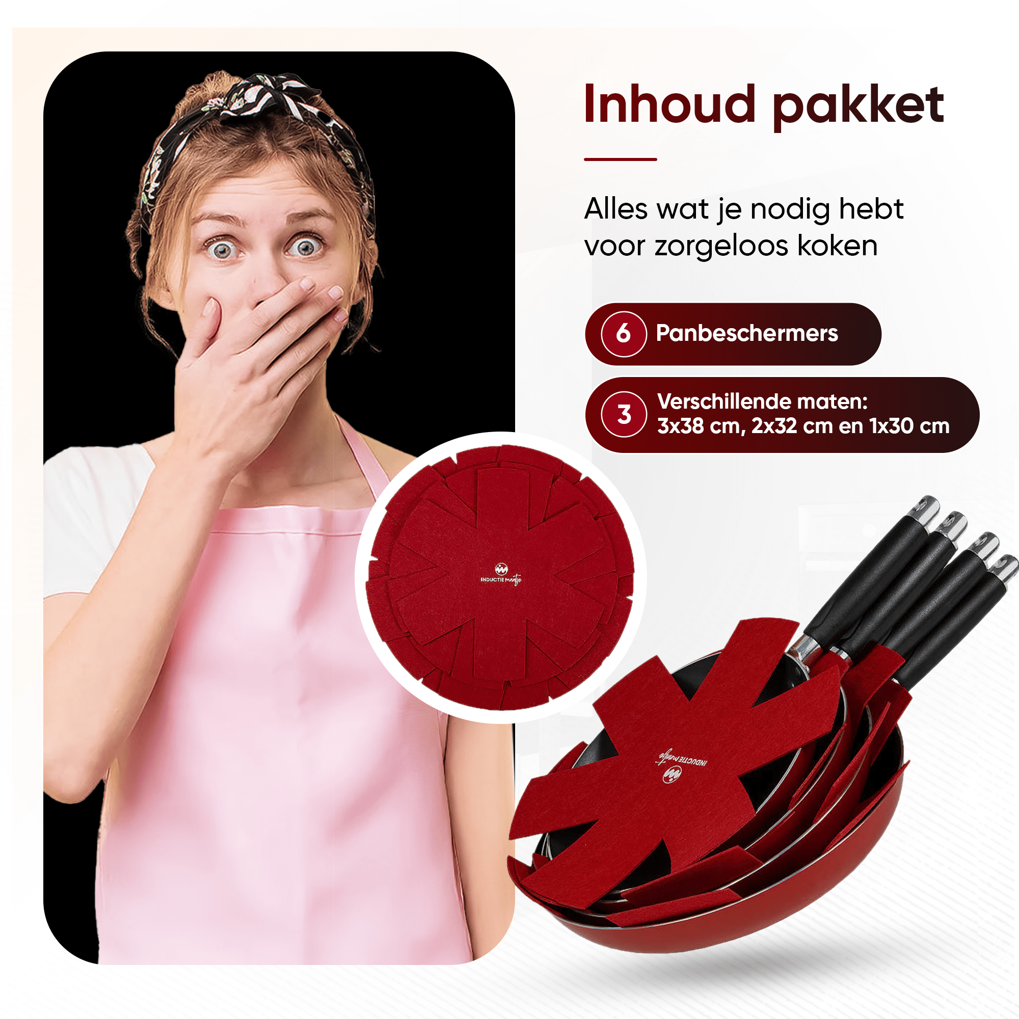 Panbeschermers - 6 stuks - rood - Inductie Maatje