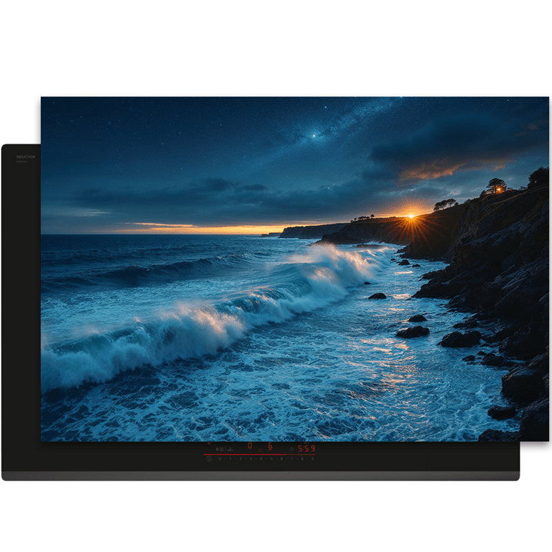 Inductiebeschermer - Zee & Strand - Donker - Middernachtelijke Oceaangolven - Inductiebeschermer