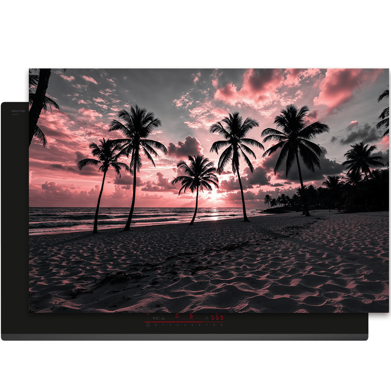 Inductiebeschermer - Zee & Strand - kalmte - Paarse Avond met Palmbomen - Inductiebeschermer