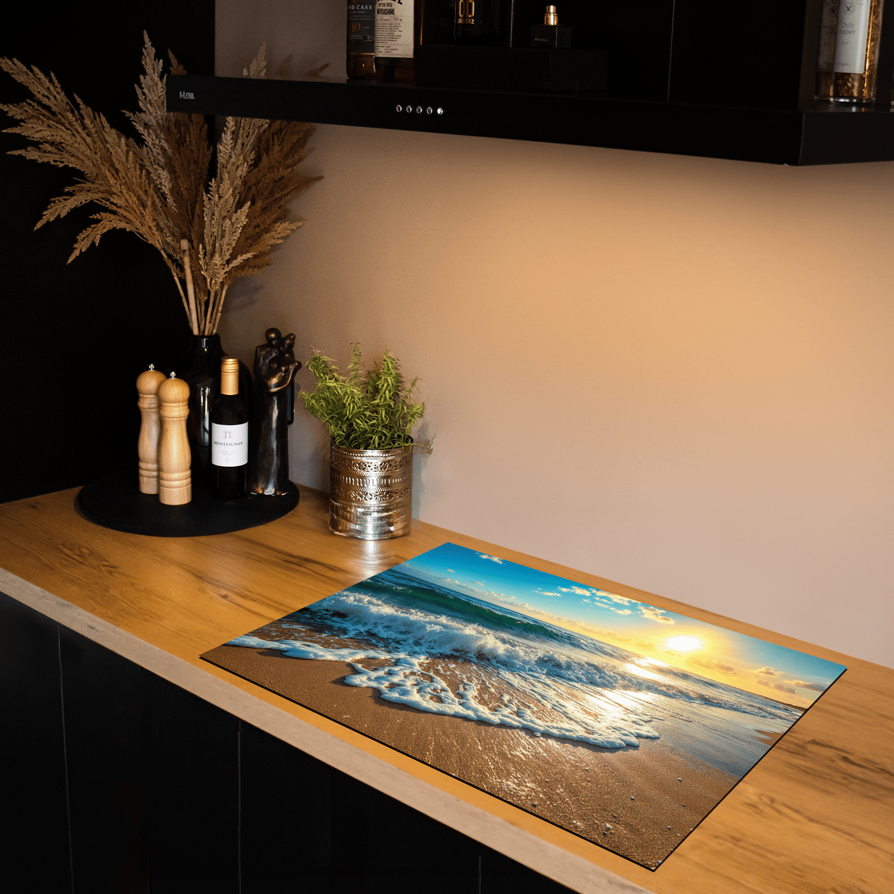 Inductiebeschermer - Zee & Strand - Vloeiend - Gouden Uurgolven - Inductiebeschermer