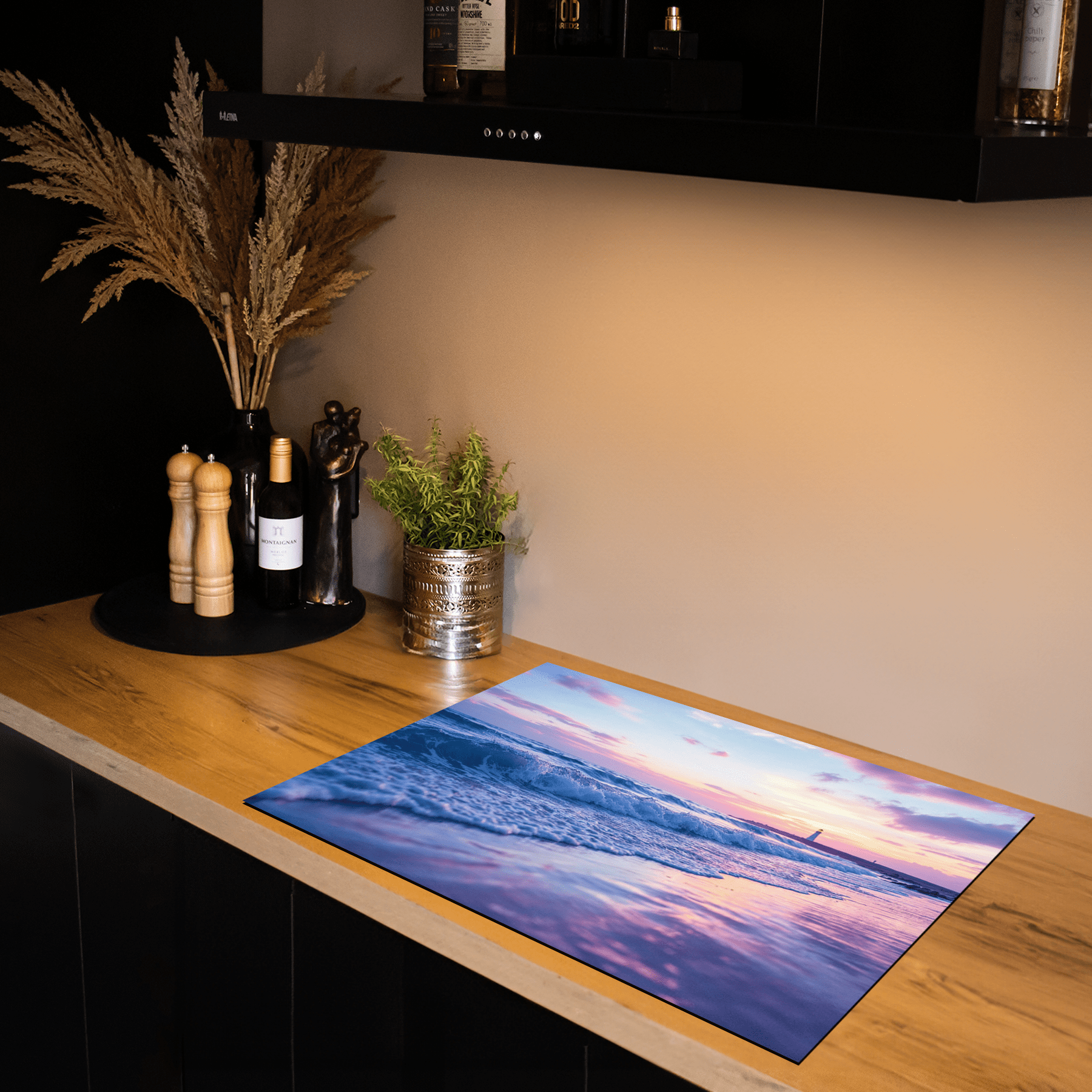 Inductiebeschermer - Zee & Strand - Vreugde - Pastelkust met Vuurtoren - Inductiebeschermer