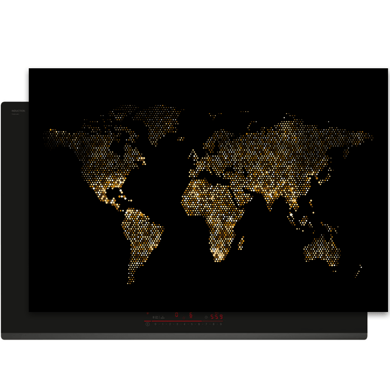 Inductiebeschermer - Black & Gold - Wereldkaart - Textuur - Inductiebeschermer