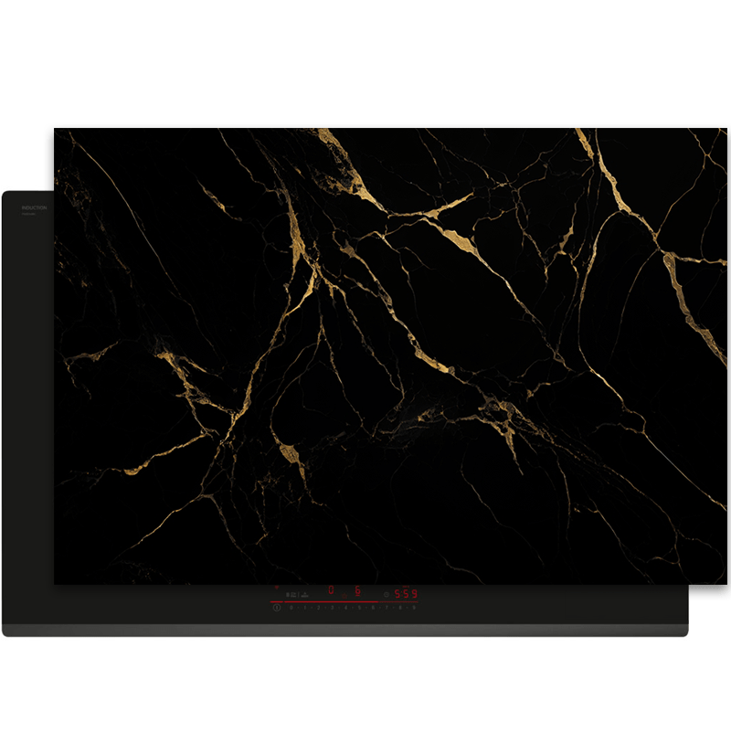 Inductiebeschermer - Marmer - Natuurlijk - Gouden accenten - Zwart - Inductiebeschermer