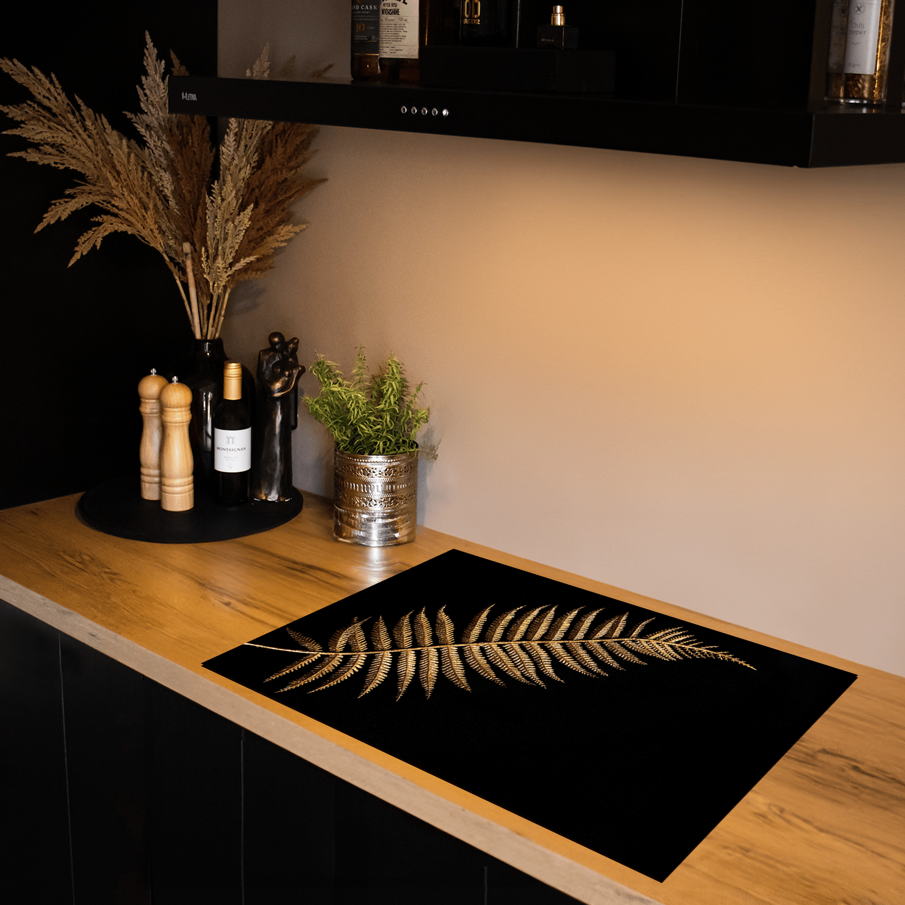 Inductiebeschermer - Black & Gold - Groot blad - Zwart - Inductiebeschermer