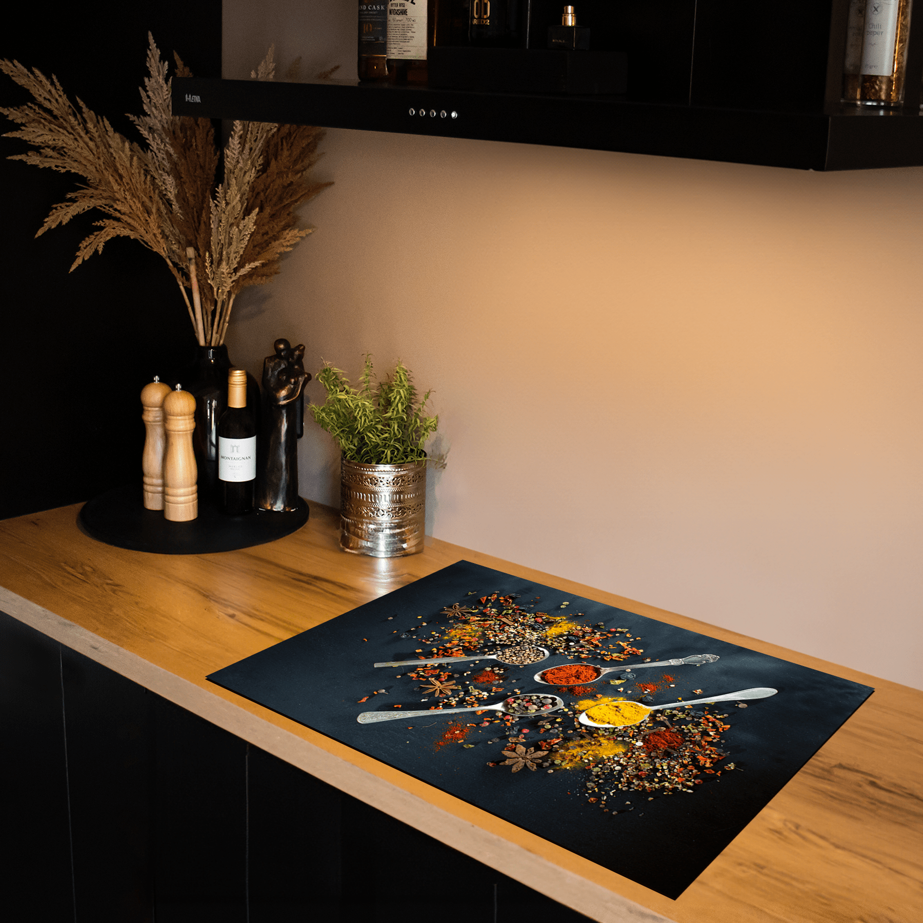Inductiebeschermer - Kruiden - Specerijen - Lepels - Tafel - Zwart - Inductie Maatje