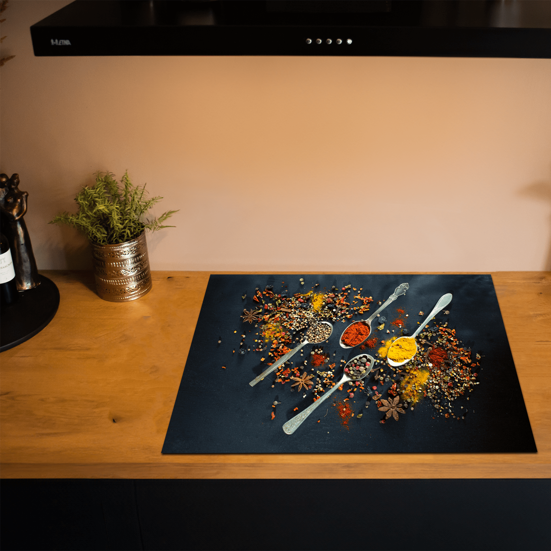 Inductiebeschermer - Kruiden - Specerijen - Lepels - Tafel - Zwart - Inductie Maatje