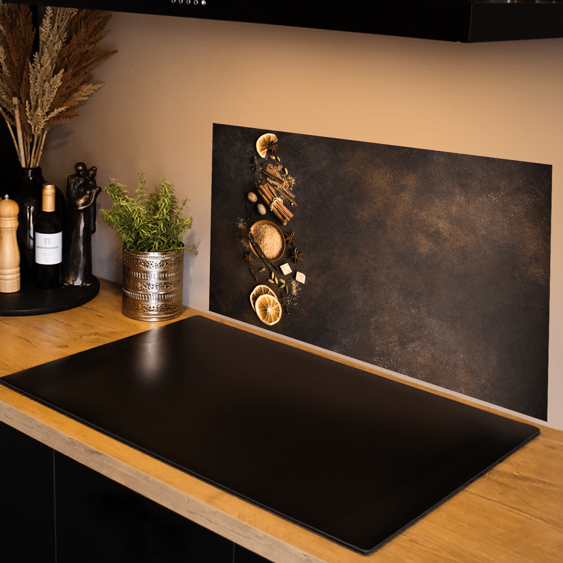 Keuken spatscherm - Kruiden - Snijplank - Hout - Rustiek - keuken spatscherm